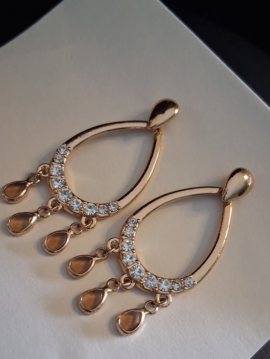 Monet Jewelry - Monet Gold Teardrop Dangle Earrings with Clear Crystals